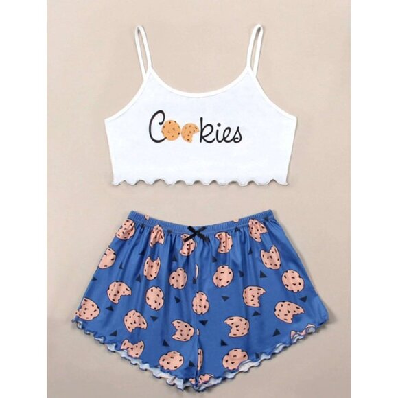 Cookies & Letter Graphic Lettuce Trim Cami PJ Set / Pajama Set Size XL - Picture 3 of 5